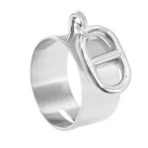 Bague pampille maille marine en acier inoxydable argenté