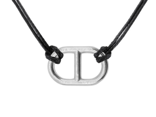 Collier double cordon noir avec pendentif maille marine en acier