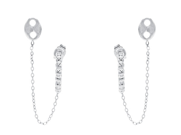 Boucles d'oreilles double trous chaînette en acier inoxydable argenté