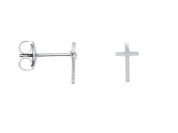 Boucles d'oreilles croix en acier inoxydable argenté - 12mm