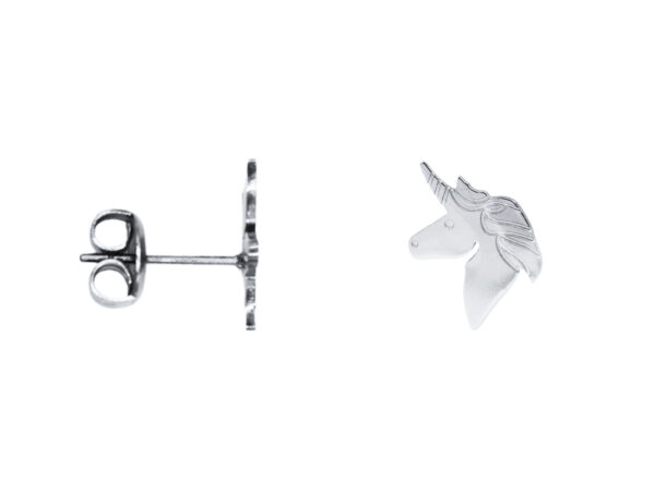 Boucles d'oreilles licorne en acier inoxydable argenté - 12mm