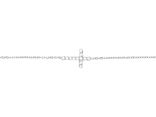 Bracelet croix rehaussé d'oxydes de zirconium en acier inoxydable argenté