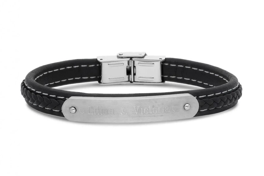 Bracelet homme cuir tressé et acier à personnaliser