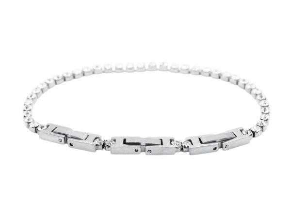 Bracelet rivière d'oxydes de zirconium en acier inoxydable argenté