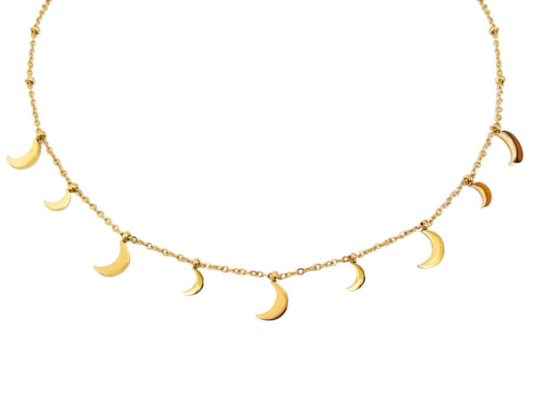 Collier breloques en acier inoxydable doré étoile, soleil, lune, éclair.