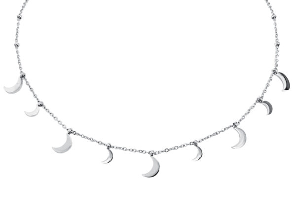 Collier breloques lune en acier inoxydable argenté