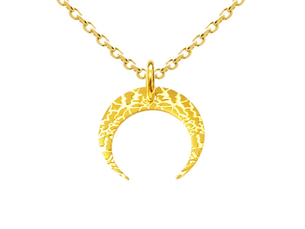 Collier orné d'un pendentif demi-lune martelé (16mm) en acier inoxydable doré