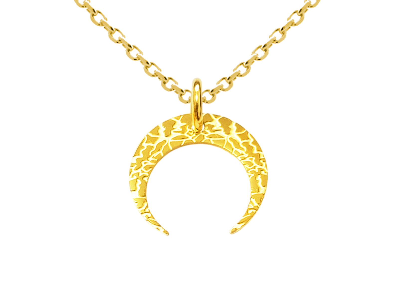 Collier orné d'un pendentif demi-lune martelé (16mm) en acier inoxydable doré