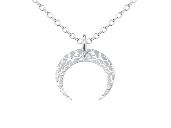 Collier orné d'un pendentif demi-lune martelé (16mm) en acier inoxydable argenté