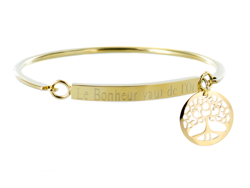 Bracelet jonc gourmette à personnaliser et arbre de vie