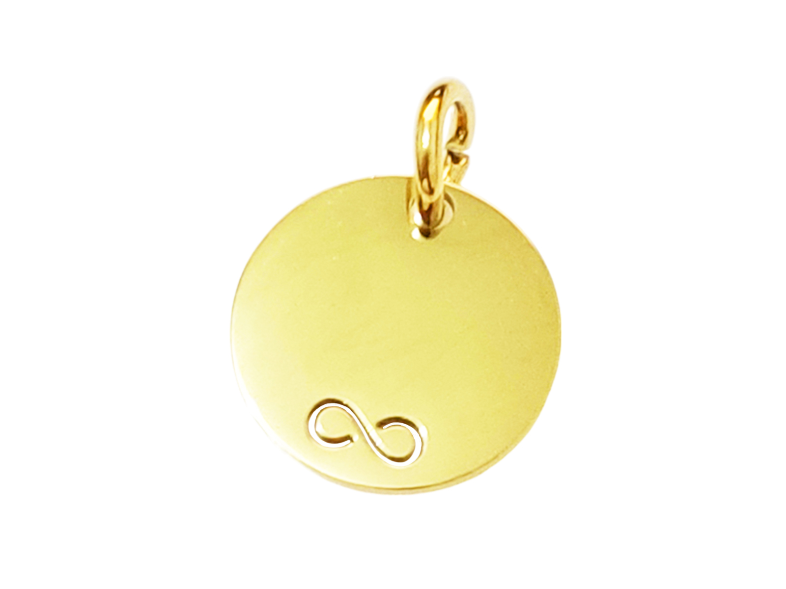 Pendentif médaille ronde à personnaliser avec infini découpé en acier inoxydable doré - 14mm