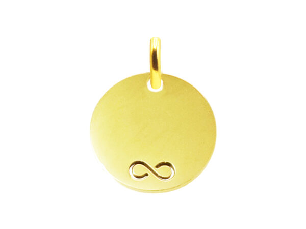 Pendentif médaille ronde à personnaliser avec infini découpé en acier inoxydable doré - 14mm