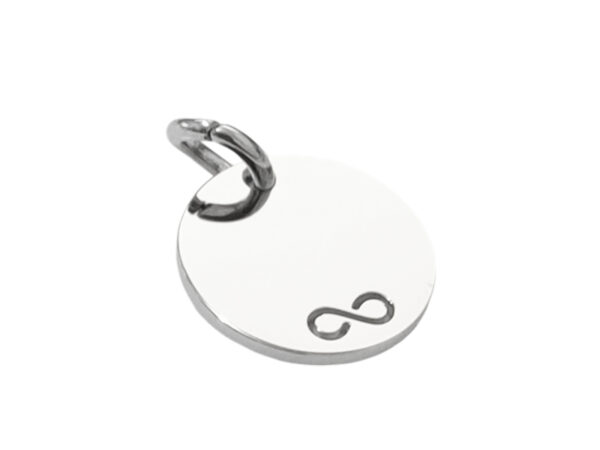 Pendentif médaille ronde à personnaliser avec infini découpé en acier inoxydable argenté - 14mm