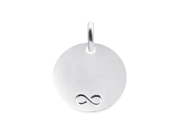 Pendentif médaille ronde à personnaliser avec infini découpé en acier inoxydable argenté - 14mm