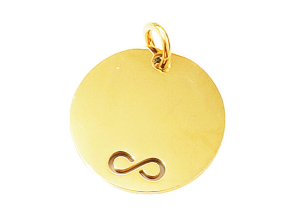 Pendentif médaille ronde à personnaliser avec infini découpé en acier inoxydable doré - 20mm