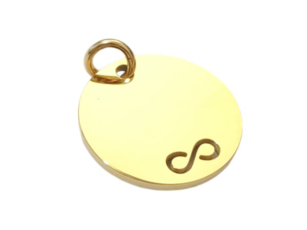 Pendentif médaille ronde à personnaliser avec infini découpé en acier inoxydable doré - 20mm