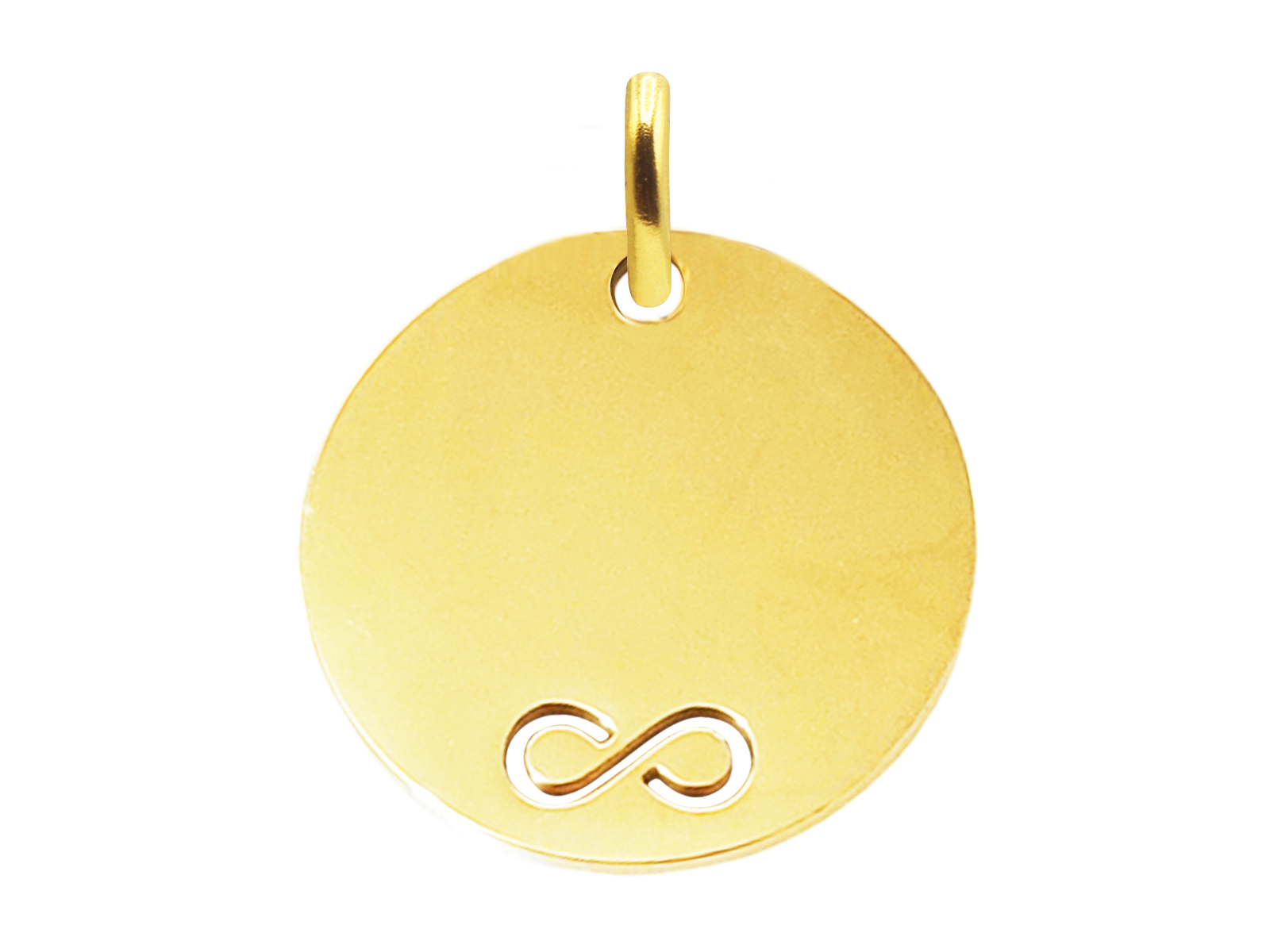 Pendentif médaille ronde à personnaliser avec infini découpé en acier inoxydable doré - 20mm