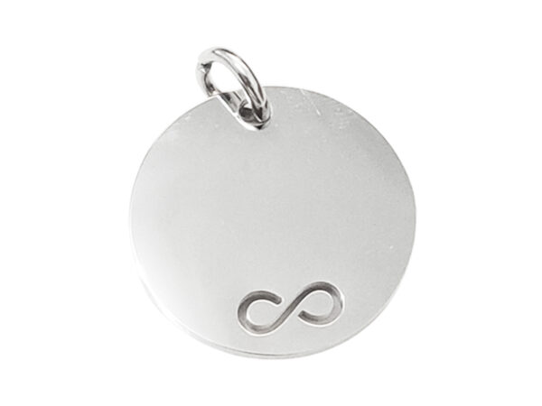 Pendentif médaille ronde à personnaliser avec infini découpé en acier inoxydable argenté - 20mm