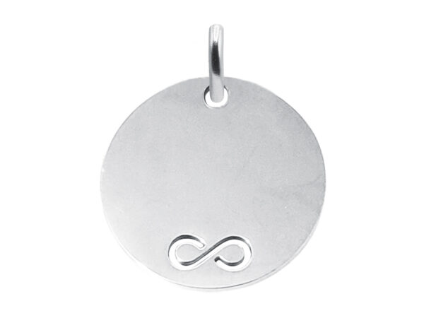 Pendentif médaille ronde à personnaliser avec infini découpé en acier inoxydable argenté - 20mm