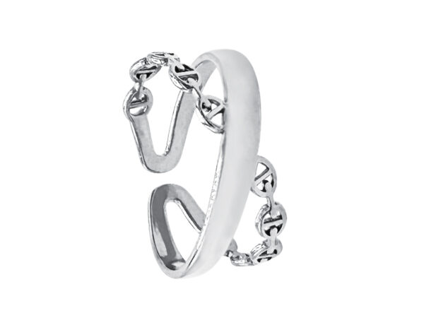 Bague ajustable rangs entrelacés maille marine en acier inoxydable