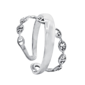 Bague ajustable rangs entrelacés maille marine en acier inoxydable