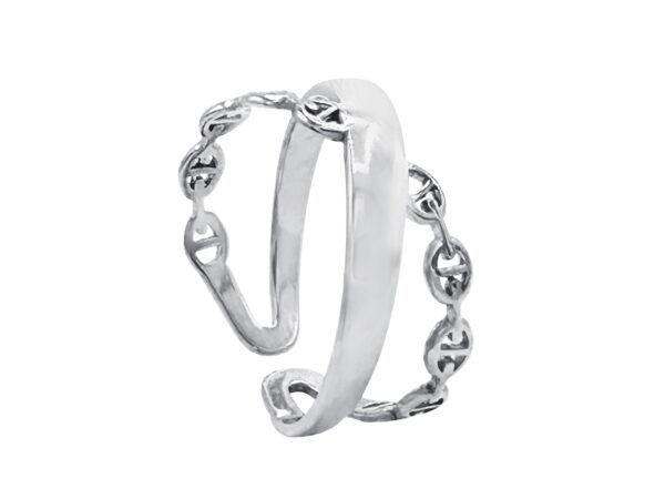 Bague ajustable rangs entrelacés maille marine en acier inoxydable