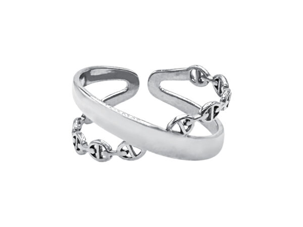 Bague ajustable rangs entrelacés maille marine en acier inoxydable