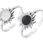 Bague ajustable soleil émail noir ou blanc en acier inoxydable argenté