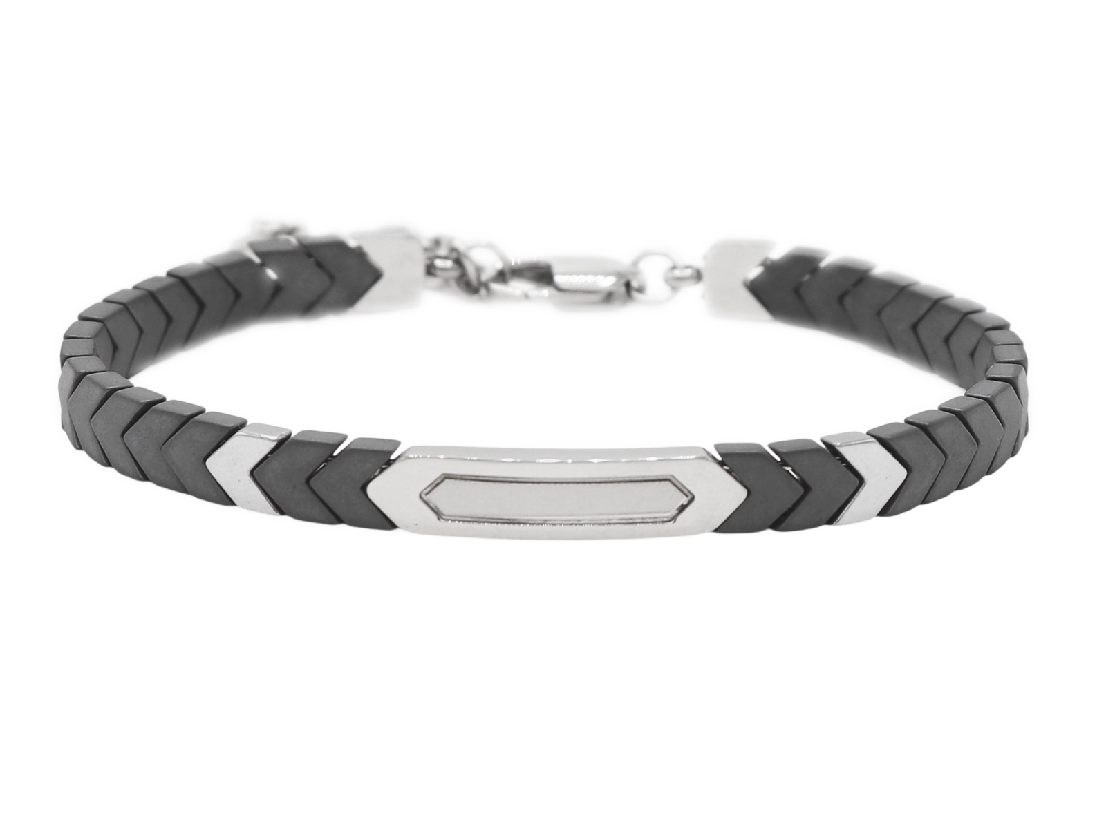 Bracelet homme maille chevron en acier inoxydable argenté