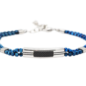 Bracelet homme perles bleues en acier inoxydable