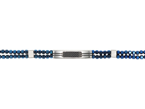 Bracelet homme perles bleues en acier inoxydable