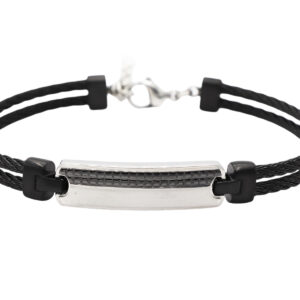 Bracelet homme double câble noir avec plaque à personnaliser en acier inoxydable