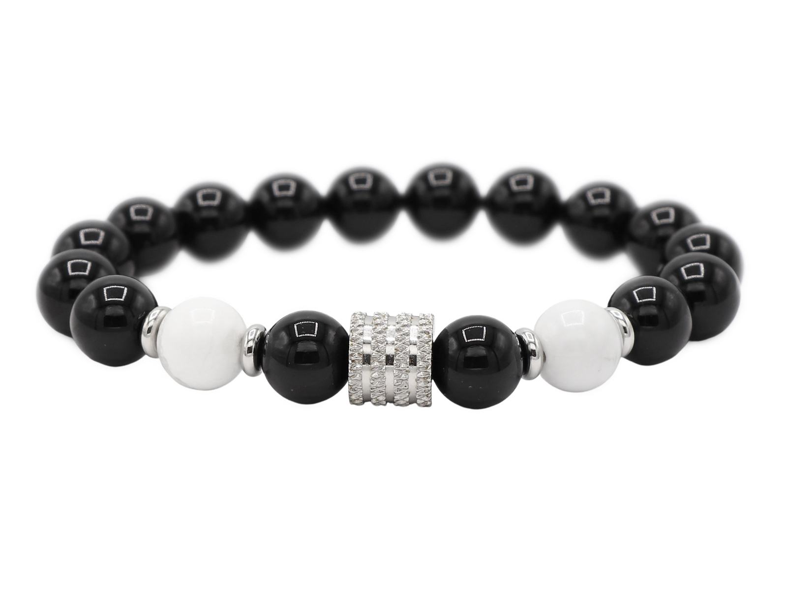 Bracelet homme en pierres naturelles - Onyx noir et Howlite (10mm)