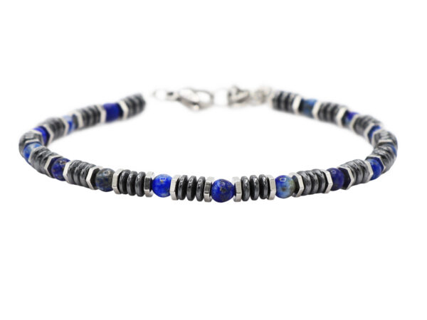 Bracelet homme en pierres naturelles, hématite et acier inoxydable argenté