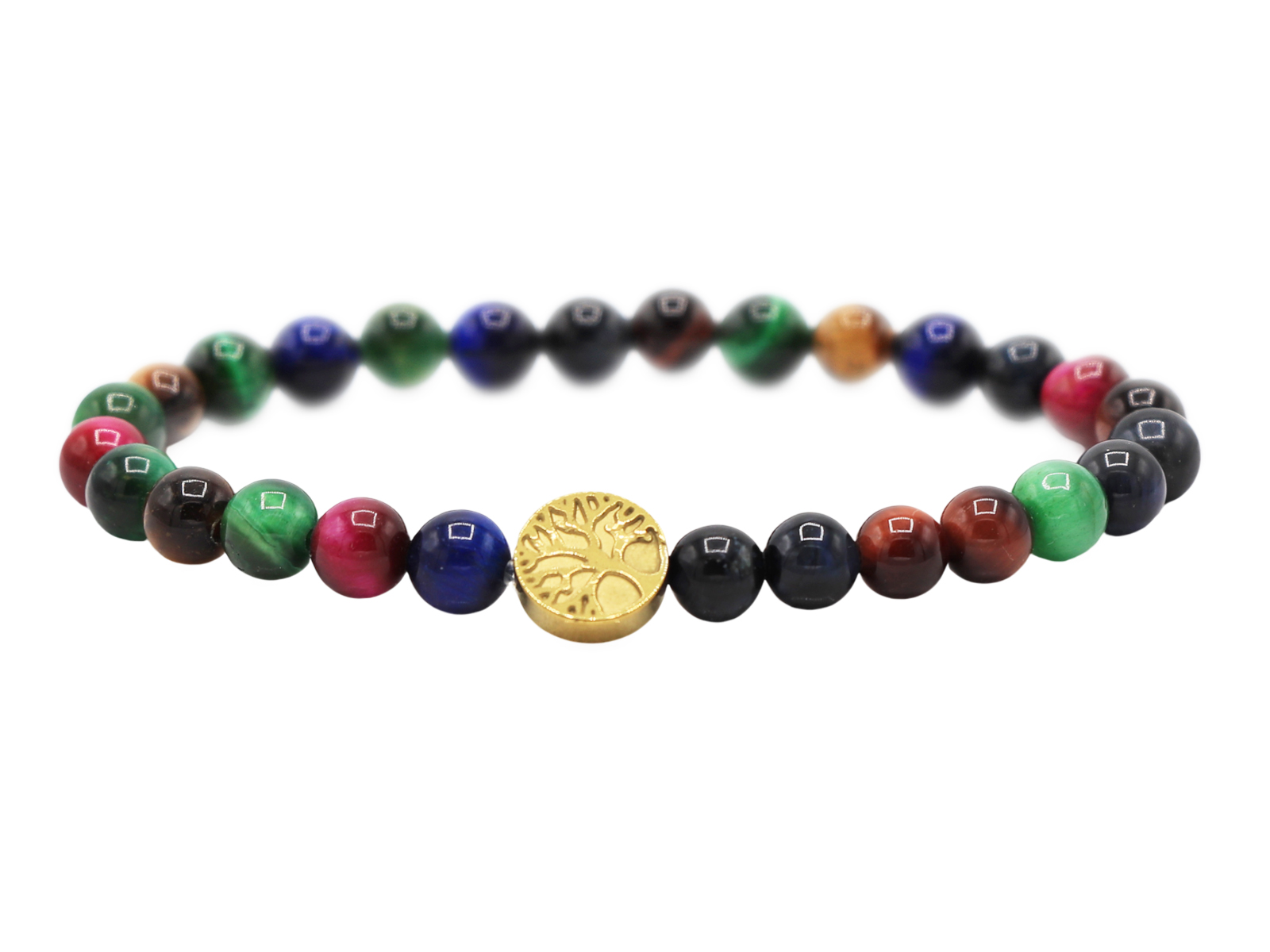 Bracelet en pierres naturelles - Œil de tigre multi couleur (6mm)