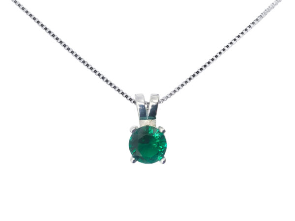 Trio vert émeraude composé d'un collier de boucle d'oreilles "solitaire" et d'une bague ajustable argent 925/1000 rhodié