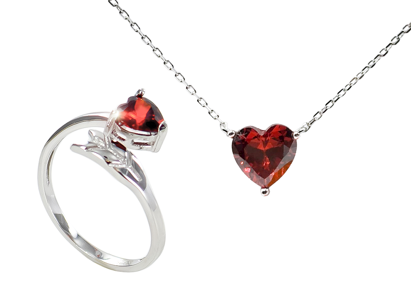 Duo amour collier et bague ajustable argent 925/1000 rhodié