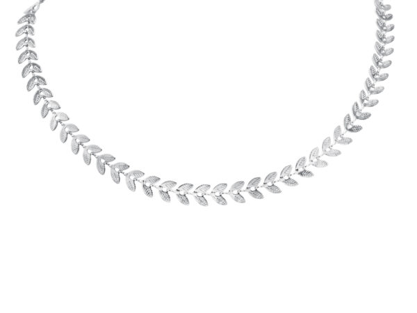 Collier feuilles en acier inoxydable argenté