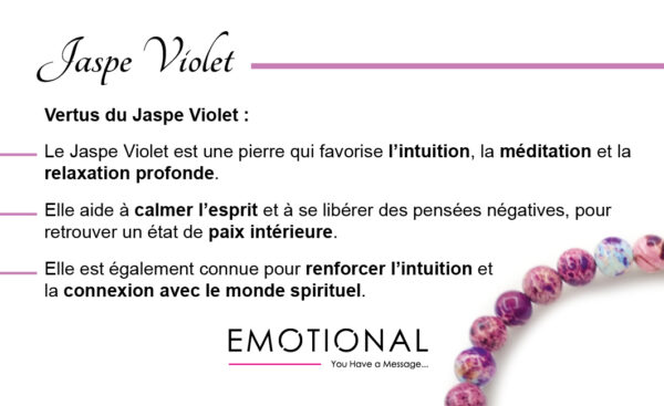 Bracelet en pierres naturelles avec plaque en acier inoxydable argenté à personnaliser - Jaspe violet (6mm)