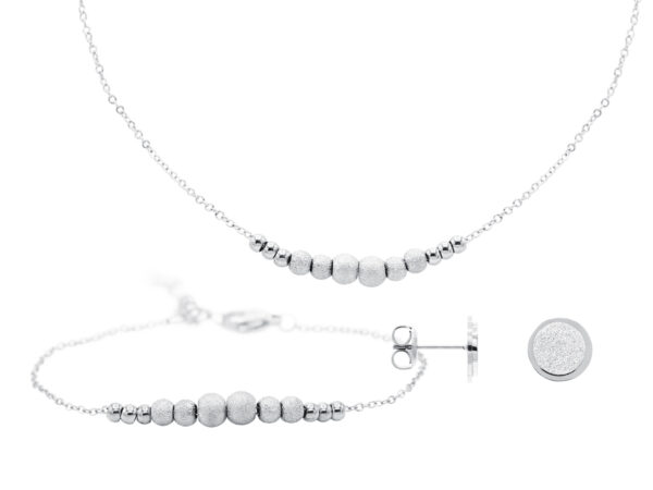 Collier perles poudrées en acier inoxydable argenté