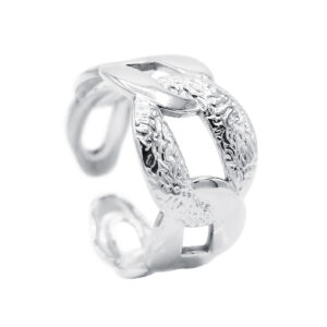 Bague ajustable maille gourmette XL en acier inoxydable argenté