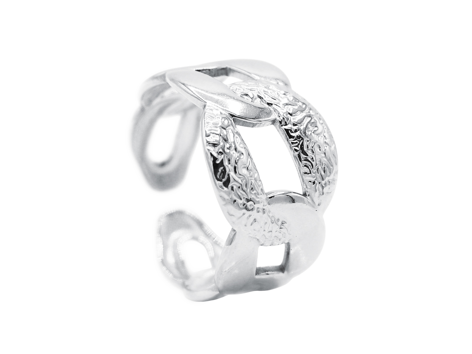 Bague ajustable maille gourmette XL en acier inoxydable argenté