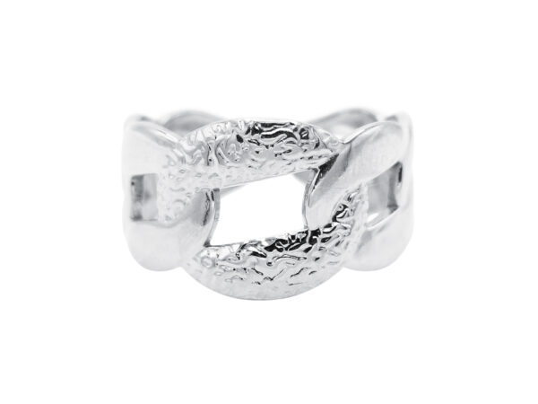 Bague ajustable maille gourmette XL en acier inoxydable argenté